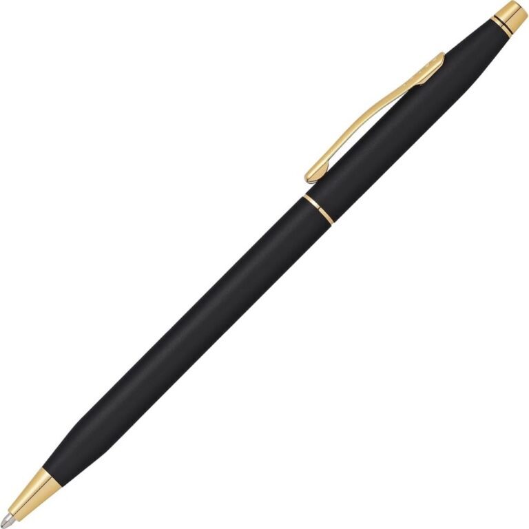 Stylo bille Cross Classic Century noir satiné, attributs plaqués or 23 carats